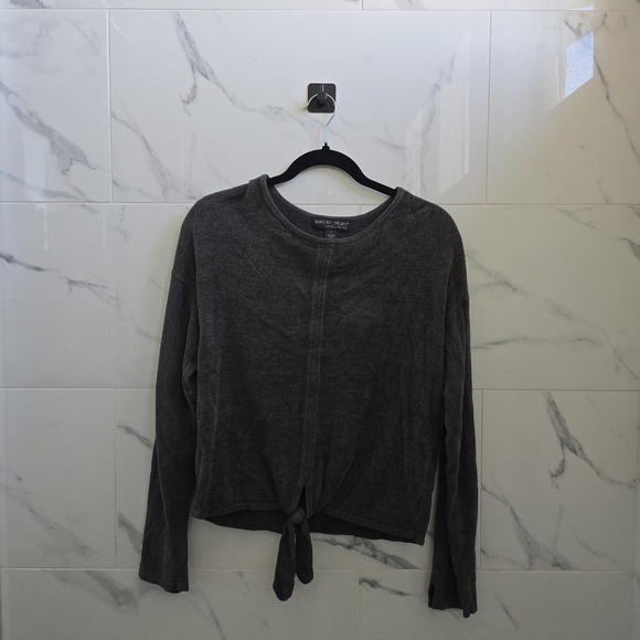 Barefoot Dreams Charcoal Tie-Front Long Sleeve Top - Picture 1 of 3
